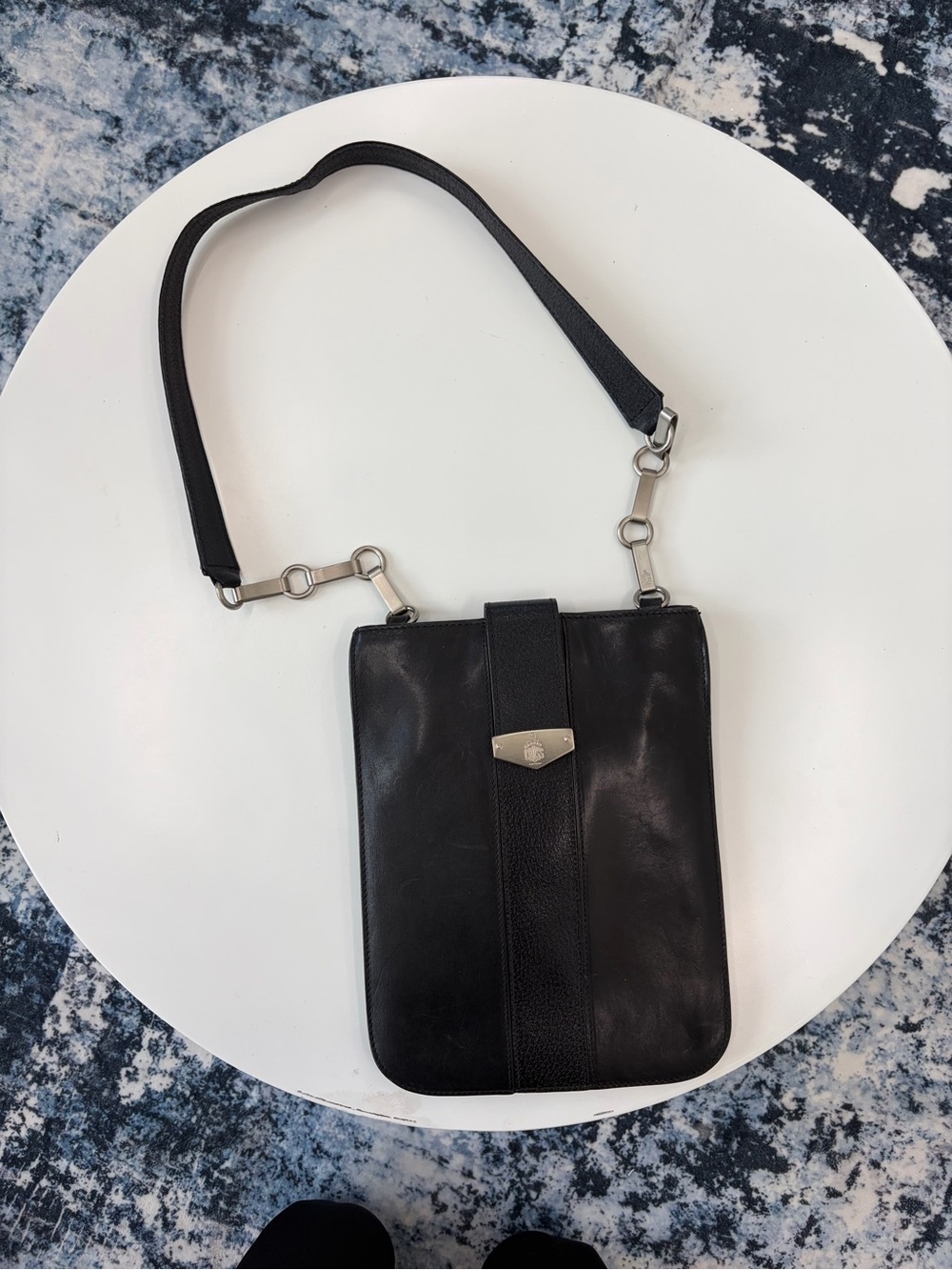 80s Vintage Designer Black Leather Shoulder Bag Y2K Minimalist